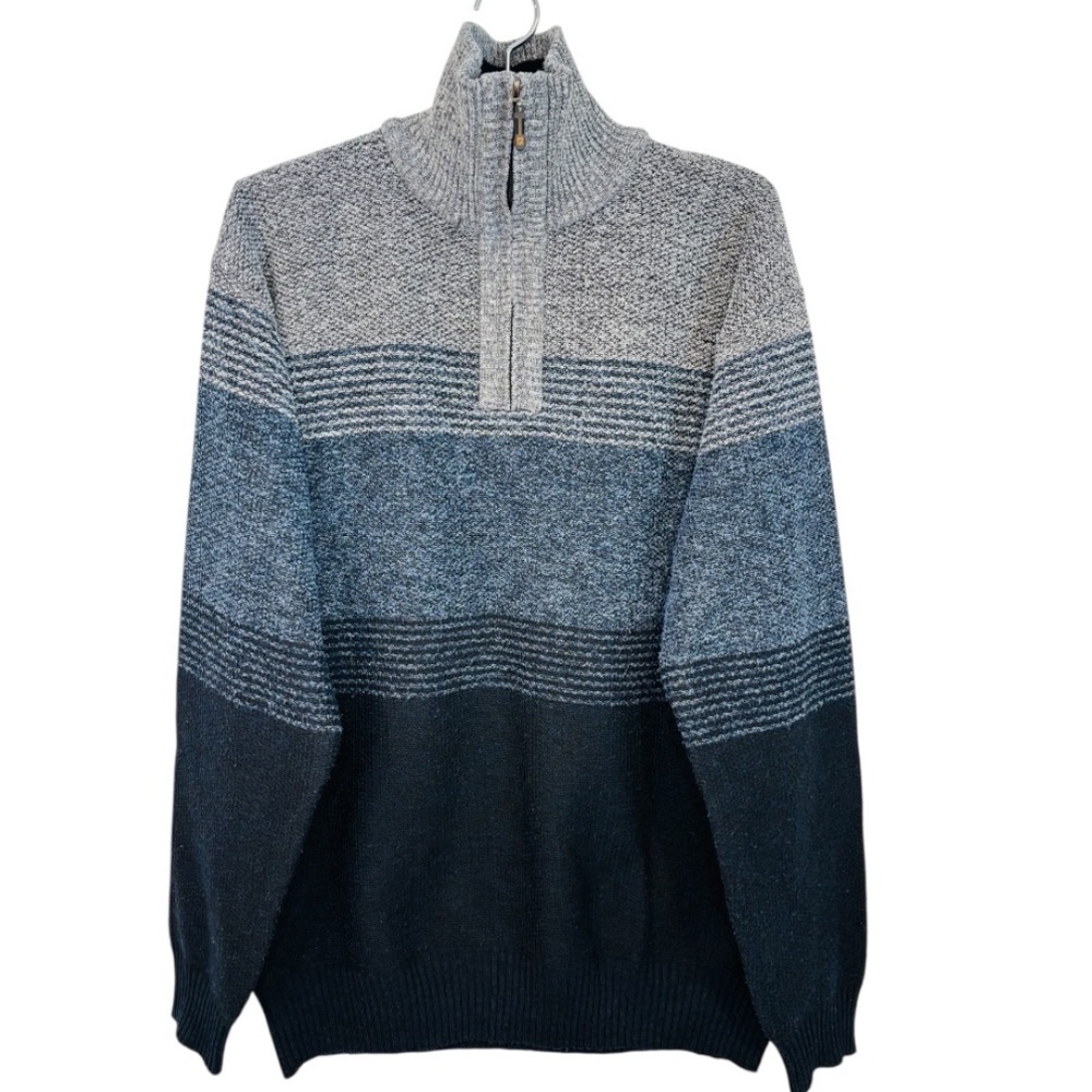 Men's Classic Zip-Up Sweater in Gray and Blue